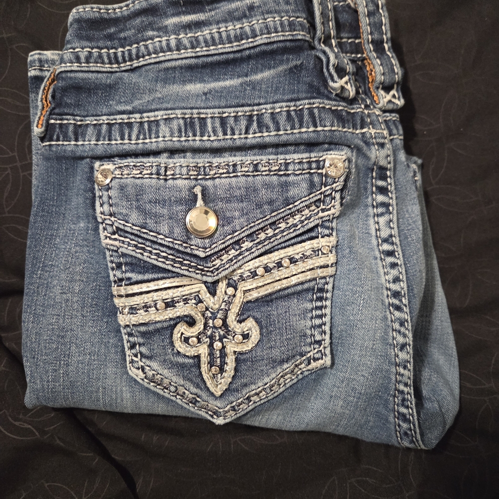 Rock Revival Light Blue Embellished Cropped Jeans